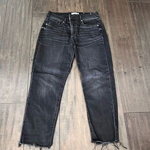 LOFT cropped distressed raw hem black jeans